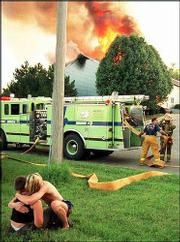 Fireworks were blamed for the July 2001 blaze at Bradford Square
Apartments, 501 Colo., that caused an estimated $200,000 damage and
displaced several residents. Lawrence commissioners plan to
consider this year whether to ban fireworks within the city.