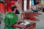 Zacarias Moussaoui stands before Judge Leonie Brinkema in U.S.
District Court in Alexandria, Va., in this artist's rendering.
Moussaoui declared Thursday that he was guilty of four of six
charges accusing him of conspiring with the Sept. 11 hijackers,
then abruptly withdrew his attempted plea after arguing with
Brinkema.