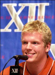 Texas quarterback Chris Simms answers questions during an interview
session. Simms participated in the Big 12 Conference's annual
football media days Friday in Houston.