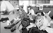 Kansas University men's basketball fans camp out at Allen
Fieldhouse in hopes of securing seats close to the court at a
January game against Missouri.