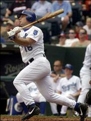 Kansas City's Joe Randa hits a three-run home run in the first
inning. The Royals routed the Devil Rays, 10-0, on Sunday in Kansas
City, Mo.