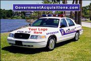 This image from Government Acquisitions shows a police car with a
space on the hood for advertising. The company says about 500
police agencies have expressed interest in the program as a way to
save money on police cars. The Douglas County Sheriff's office is
seeking more information about the offer, but the Lawrence Police
Department is not interested.