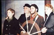 Cast members of "The Christmas Schooner," from left, Colby
Sostarich, Alfred Lata, Dan Hayes and Sarah Young, will stage the
musical this weekend at Lawrence Community Theatre.