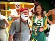 Willie Nelson holds a can of shaving cream as he appears in an
H&R Block commercial that will be shown during the Super Bowl.
The theme of the commercial is Nelson has to film a commercial to
pay for accounting mistakes and that he should have used H&R
Block.