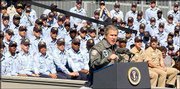 President Bush addresses a group of sailors and their families
during a visit to Mayport Naval Station near Jacksonville, Fla.
President Bush thanked them Thursday for their sacrifices and the
continuing effort with the global war on terror.