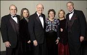 From left, Kansas University Medical Center Executive Vice
Chancellor Don Hagen and his wife, Karen, join KU Chancellor Robert
Hemenway and his wife, Leah, and Sherry Bohl and her husband, KU
athletic director Al Bohl, at the 2003 Rock Chalk Ball at the
Overland Park Convention Center and Sheraton Hotel. The black-tie
event, which was Feb. 7, raised money to recruit and retain
National Merit Scholars at Kansas University.