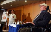 Implanted electrodes are allowing Christopher Reeve to breathe for
15 minutes without a respirator. The paralyzed actor joined surgeon
Dr. Raymond Onders at a news conference announcing the surgery
Thursday at University Hospitals of Cleveland. Reeve, 50, has
needed help breathing since he broke his neck in a 1995 accident.