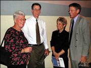 Kathy and John Barr visit with Jane and Scot Buxton during the
Lawrence Memorial Hospital Report to the Community Reception.
During the May 7 event, a survey ranking LMH in the top 95 percent
of hospitals nationwide was discussed.
