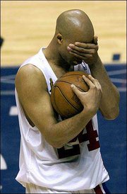 Richard Jefferson reacts to a call in Game 5 of the NBA Finals. The
Nets lost to San Antonio, 93-82, Friday in East Rutherford, N.J.