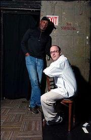Actor Danny Glover, left, and Director Lonny Price pose backstage
at the Royale Theatre in New York. Glover and Price team up again,
two decades later, to tackle Athol Fugard&squot;s play "&squot;Master
Harold&squot;... and the boys." The play had its Broadway debut in 1982,
propelling Price and Glover&squot;s careers.