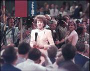 Elizabeth Dole, wife of Bob Dole, makes a speech on day three of
the Republican National Convention in 1996 -- the year her husband
won the Republican presidential nomination. The Doles were married
in 1975.