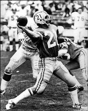 Kansas University legend John Hadl, seen here in this file photo,
played on the San Diego Chargers with Jack Kemp, whose career has
shifted to politics.
