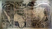 A full-size facsimile of Martin Waldseemueller's 1507 world map is
shown at the Library of Congress in Washington. Americans can get a
first look today at the document that gave the name "America" to
the continent 496 years ago: the Waldseemueller map. The Library of
Congress recently completed the purchase from Prince Johannes
Waldburg-Wolfegg, at whose castle in southwestern Germany the map
was discovered a century ago. The map, divided into 12 panels
covering a total of 36 square feet, is the only known copy of the
1,000 editions that were printed.