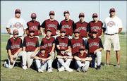 Members of 13-year-old Lawrence Rebels pose for a picture after
winning fifth place in American Amateur Youth Baseball Alliance
World Series in St. Louis. Back row, from left, are coach Jon
Murray, Craig Rosenstengle, Rafferty Thompson, Jared Vinoverski,
Hunter Scheib, Kelson Boyer and coach Eric Long. Middle row, from
left, are Joe Kornbrust, Todd Brown, Skylar Buttermore, Cody Lown,
E.J. Swanson and John Wilson. Front row, from left, are Adam Rock,
Jordan Dreiling and Caleb Gress.