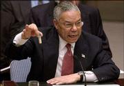 U.S. Secretary of State Colin Powell holds up a vial that he said
could contain anthrax as he presents evidence of Iraq's alleged
weapons programs to the United Nations Security Council in this
Feb. 5 file photo.