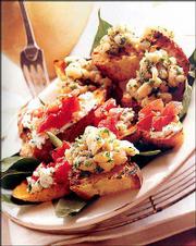 Goat Cheese & Tomato Bruschetta, from "Good Housekeeping
Grilling Cookbook" (Hearst Books, 2003, $19.95), is a tasty twist
to the traditional tomato bruschetta recipe.
