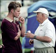 American soccer team player Harry Keough, 75, gives pointers to
actor Zachery Ty Bryan, left, in this July 10 file photo, during
the shooting of the movie "The Game of Their Lives" in St. Louis.
Bryan plays the part of Keough as a member of the 1950 soccer team.
The movie focuses heavily on a group of five players in the
starting lineup from St. Louis.