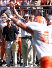 Bowling Green coach Gregg Brandon, during a game in Bowling Green,
Ohio, takes his Falcons to play the Huskies Saturday at Bowling
Green.