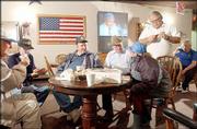 Members of the American Legion Dorsey-Liberty Post No. 14 gather
for coffee and doughnuts at the American Legion Hall, 3406 W. Sixth
St. Visiting Monday, from left, are past commander Don Martin; Otto
Martin, who is in charge of building and grounds; past commander
and current service officer Don Dalquest; Sons of the American
Legion member and past commander Len Faulconer; Dyla Love, former
Marine and worker at the hall; Legion member Gerald Thomason and
Willis McCorkill, post finance officer and building manager.
Veterans' organizations, once primarily a social outlet, have
become groups focused on community service and lobbying for
veterans' rights.