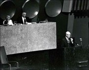 U.S. President Dwight D. Eisenhower delivers his "Atoms for Peace"
address in this Dec. 8, 1953, file photo at the United Nations
General Assembly in New York. Eisenhower&squot;s address led to the
creation of the IAEA four years later.