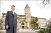 Brad Kemp, assistant director of the Kansas Natural History Museum,
is helping to spearhead the celebratory activities for Dyche Hall's
centennial. Dedicated in 1903, the building is one of the oldest on
KU's campus.