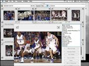 This is how Journal-World photographer Scott McClurg's laptop
computer screen might look at halftime of a Kansas University
basketball game. McClurg often writes captions and transmits photos
via cell phone, ethernet or phone lines to keep up with the high
volume of photos that run in the paper and online.
