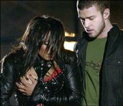 Singer Janet Jackson covers her breast after her outfit came undone
during the half time performance with Justin Timberlake at Super
Bowl XXXVIII in Houston in this Feb. 1 file photo.