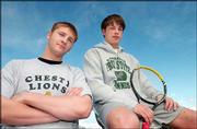 City senior tennis players James Garito, left, of Lawrence High,
and Bryan Maygers of Free State High hope to lead their squads this
season.