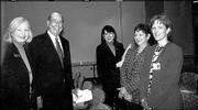 From left, Jean Milstead, David Adams, Marilyn Bittenbender,
Shirley Martin-Smith and Chris Squier visit during the Bert Nash
Community Mental Health Center's 18th Pioneer Celebration. Milstead
and Bittenbender are Bert Nash board members, and Martin-Smith is a
former board member. Adams is chairman of the center's endowment
trustees. Squier, director of the Safe Schools Healthy Students
project for the Lawrence public schools, was the event's keynote
speaker. The celebration was April 20.