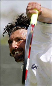 Goran Ivanisevic played his final match at Wimbledon on Friday. He
fell to Lleyton Hewitt, 6-2, 6-3, 6-4.