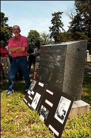 John Jewell, of Watkins Community Museum of history, talks about
Quantrill&squot;s Raid at Oak Hill Cemetery and shows where some of the
famous people of Lawrence are buried. Jewell led the tour Saturday.
At least 60 people attended the event as part of the Kansas
Chautauqua.<br>
<a href=
"http://etc.lawrence.com/galleries/chautauqua/3296_lores.html"
target="_new" onclick=
"window.open(&squot;http://etc.lawrence.com/galleries/chautauqua/3296_lores.html&squot;,&squot;Photo&squot;,&squot;height=450,width=450,screenX=10,screenY=10,&squot; + &squot;scrollbars,resizable&squot;); return false;">
<img src="http://www.ljworld.com/art/icons/icon_photo.gif" border=
"0" alt="photo"> Photo gallery: Bloody Kansas
Chautauqua</a><br>