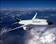 Here is a computer drawing of a Boeing 7E7 Dreamliner with the
paint scheme of Italy-based charter carrier Blue Panorama. Boeing
announced Wednesday that Blue Panorama, a charter carrier, expected
to buy four of the 7E7s. The 230-passenger planes are scheduled to
enter service in 2008.
