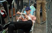 David Kaiseman, of Holmdel, N. J., waits for his chance to try out
for "The Apprentice" TV reality show in New York. Kaiseman arrived
at 2:30 a.m. to claim his place in line.
