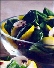 Bartlett Pear and Spinach Salad, made with a recipe from California
pear grower Joanne Wiseman, combines pears with smoky bacon,
avocados and sweet dried cranberries for a fresh salad.