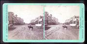 This photo of Massachusetts Street was taken in the early 1860s
with a stereoscopic camera. The two images were taken from points
of view slightly apart so that when viewed in a stereoscope, an
optical instrument with two eyeglasses, the observer gets the
effect of solidity or depth.