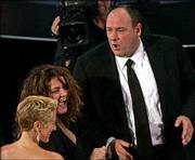Edie Falco, left, and James Gandolfini, right, failed to win top
actor nods Sunday but were among the cast in the outstanding drama
series "The Sopranos" at the 56th Annual Primetime Emmy Awards at
the Shrine Auditorium in Los Angeles.