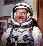 Astronaut Gordon Cooper is shown in his space suit in this July
1965 file photo. Cooper, one of the original Mercury astronauts who
were pioneers in human space exploration, died Monday at age 77.