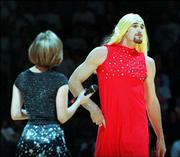 Scott Pollard showed up in drag to Late Night -- and he proposed to
his girlfriend, Mindy Camp, in 1996.