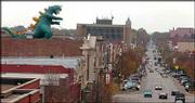 A 28-foot Godzilla balloon is inflated on top of Liberty Hall to
celebrate Kansas University&squot;s "In Godzilla&squot;s Footsteps" conference
and film festival. The balloon inflation Thursday kicked off the
conference scheduled this weekend in downtown Lawrence.