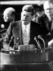 John F. Kennedy delivers his inaugural address after taking the
oath of office at the Capitol in Washington in 1961.