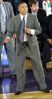 Men's basketball coach Neil Dougherty, a former Kansas University assistant, pictured during the 2004-05 basketball season. Dougherty died suddenly while exercising.