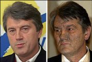 The picture combo shows Viktor Yushchenko in file photos dated
March 28, 2002, left, and Dec. 6, 2004. The Ukrainian opposition
leader was poisoned with dioxin, doctors said Saturday.
