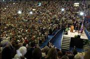 An audience of 12,000 people packed Allen Fieldhouse in May to hear
former President Bill Clinton give the inaugural Dole lecture for
Kansas University's Dole Institute of Politics.