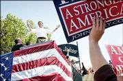The Democratic ticket for president sent John Edwards to Lawrence
after the campaign's train passed in the night without stopping.
Edwards' appearance drew thousands of people downtown for the rally
in August.