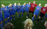 Kansas University's women's soccer team sang the Rock Chalk chant
after defeating Iowa State for a share of the Big 12 title.