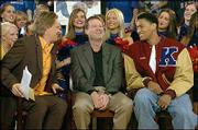 ESPN2&squot;s "Cold Pizza" host Cane Peterson interviews Kansas
University men&squot;s basketball coach Bill Self and senior forward
Wayne Simien. The morning show was broadcast live Friday morning
from Allen Fieldhouse. ESPN&squot;s College GameDay will air three more
shows from the Fieldhouse today.