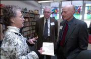 From left, Carolyn Landgrebe, retired teacher from Riverside and
New York schools, visits with Pete Curran and Judge James Paddock,
both trustees with the Ethel and Raymond Rice Foundation, at the
new library at East Heights Early Childhood Family Center. The
Lawrence Schools Foundation obtained funding for the library with a
$59,000 grant from the foundation.