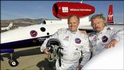 Steve Fossett, pilot of the GlobalFlyer, and Richard Branson, the
Virgin Atlantic founder who funded the plane, are behind the
around-the-world flight scheduled to take off from Salina. They
were photographed in January 2004 in Mojave, Calif.