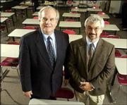 Robert Harrington, professor in the psychology and research in
education department at Kansas University, and Rand Ziegler,
associate dean for faculty at Baker University, were judges for the
2005 Journal-World Academic All-Stars selection. Also a judge, but
not pictured, was Stanley Lombardo, KU professor of classics and
director of the KU Honors Program.