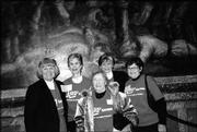 From left, Jane Pracht, Suzanne McColl, Alice Leonard, Noreen Hein
and Phyllis Cross, all of Lawrence, attend AARP Advocacy Day in
Topeka. The group had lunch at the Ramada Inn and attended speeches
and presentations Feb. 9. Gov. Kathleen Sebelius was the keynote
speaker.